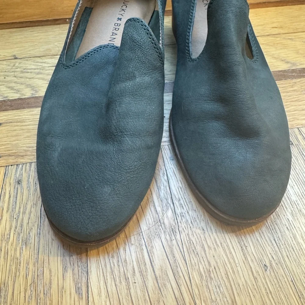 Lucky Brand Cahill Leather Loafer Flats – Green Grey